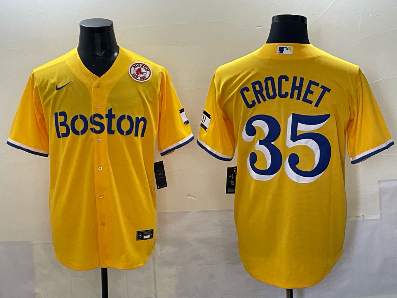 Men 2025 Boston Red Sox #35 Crochet yellow Nike MLB Jersey style 008->->